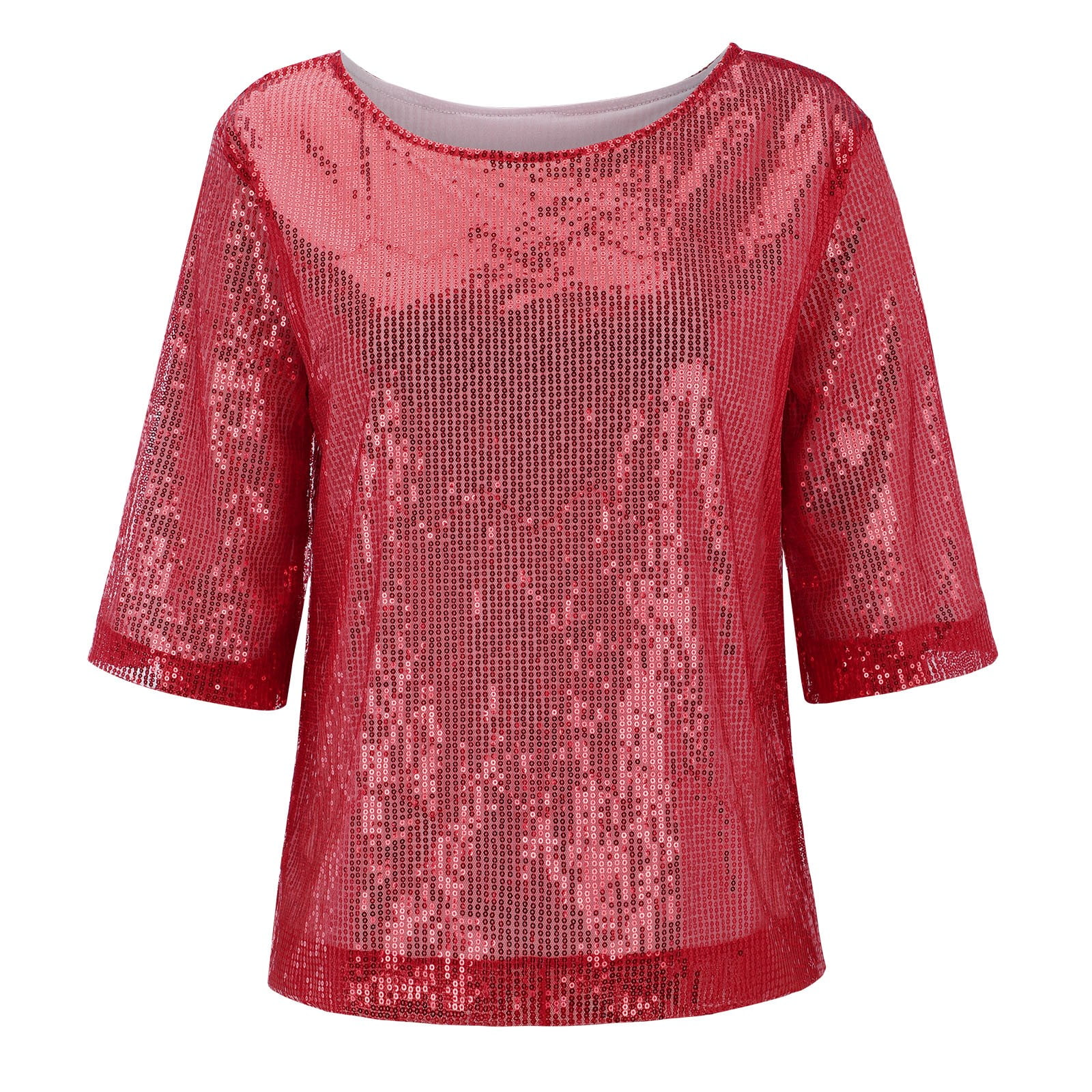 WT1038 Women's V-Neck Dolman Top – Lightweight Short Sleeve Loose Fit Blouse In Plus Size (XXXXL Red) - View #6