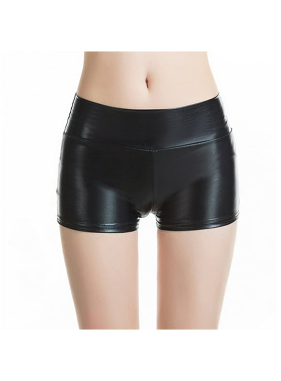 Dtydtpe Shorts for Women, Women Solid Bare Imitation Leather Lingerie Pants Slim Short Pants Leather Shorts Black