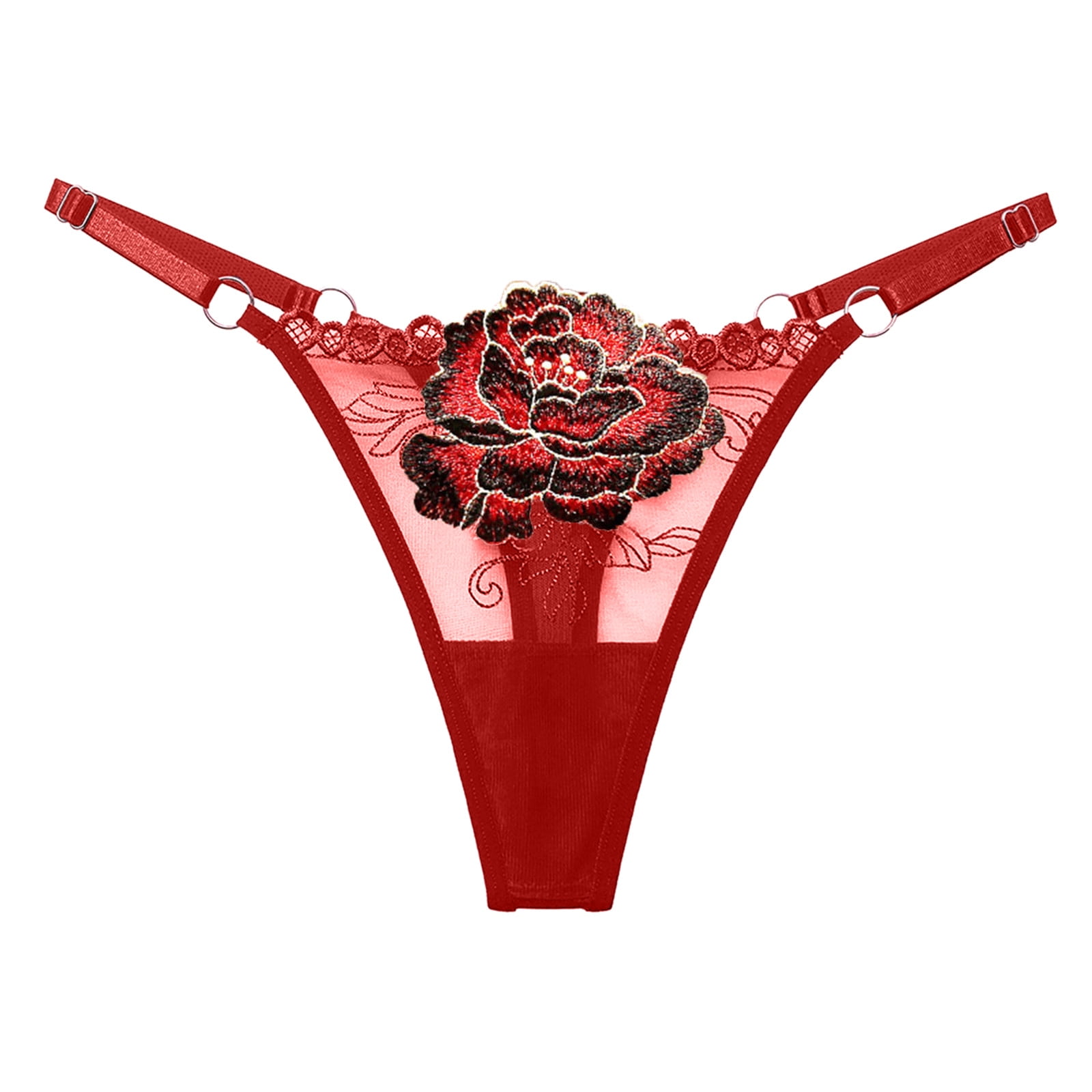 CBGELRT Underwear Women Floral Lace Thong Women Bowknot Low Waist Panties  Hollow Out Transparent Underwear Briefs Panty Seamless Lingerie Red One Size