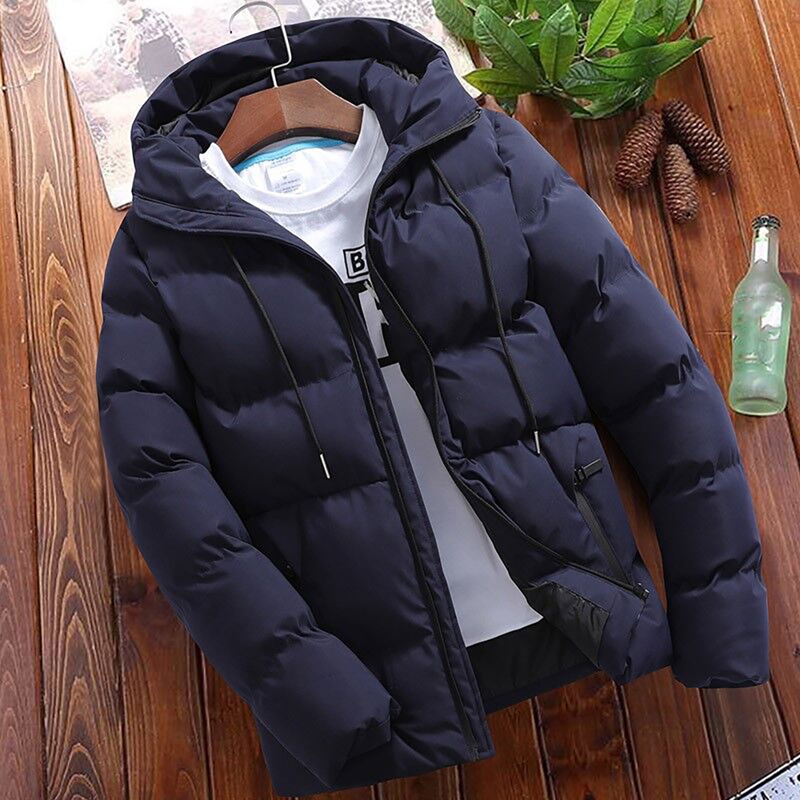 Dtydtpe Winter Jackets for Men, Men Autumn and Winter Solid Zipper Hooded  Loose Outdoor Cotton Coat Top Blouse Jacket Jackets for Men