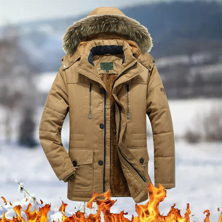 Dtydtpe Winter Jackets for Men, Men's Autumn&Winter Solid Color Long  Sleeved Jacket Hooded Plush Collar Parkas Jackets for Men 