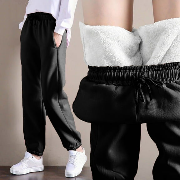 Dtydtpe pants for women Women Winter Casual Solid Color Keep Warm Plus Velvet Long Pants Trousers With Pockets cargo pants women