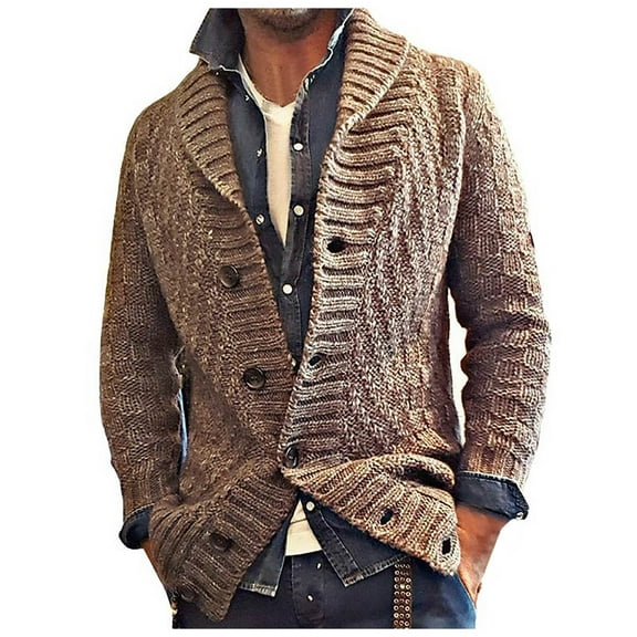 Dtydtpe sweaters for men Autumn And Winter Knitted Cardigan Lapel Long Sweater Jacket mens long sleeve tops mens sweaters