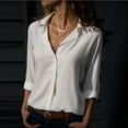 thumbnail image 1 of Dtydtpe white button down shirt women Women's Long Sleeve Solid Color Button Turn-down Collar Shirts Blouses Tops womens tops White, 1 of 7