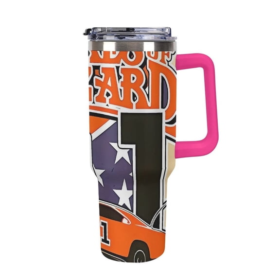 Du-kes of Ha-zzard 40 Oz Car Cup Stainless Steel Tumbler with Handle, Lid, And Straw, Reusable Large Capacity Car Cup