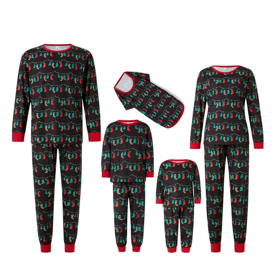 DuAnyozu Christmas Pajamas for Family, Matching Family Christmas PJs Sets Blue Elk Tree Printed Top Sleepwear