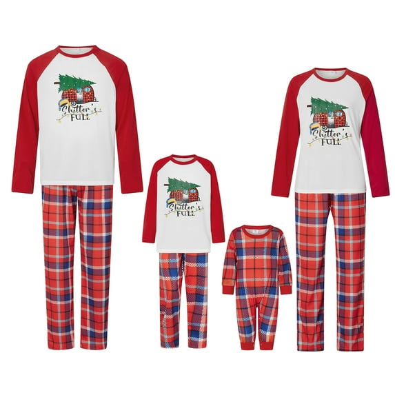 DuAnyozu Christmas Pajamas for Family Matching PJ's Sets with Letter and Printed Long Sleeve Tee and Bottom
