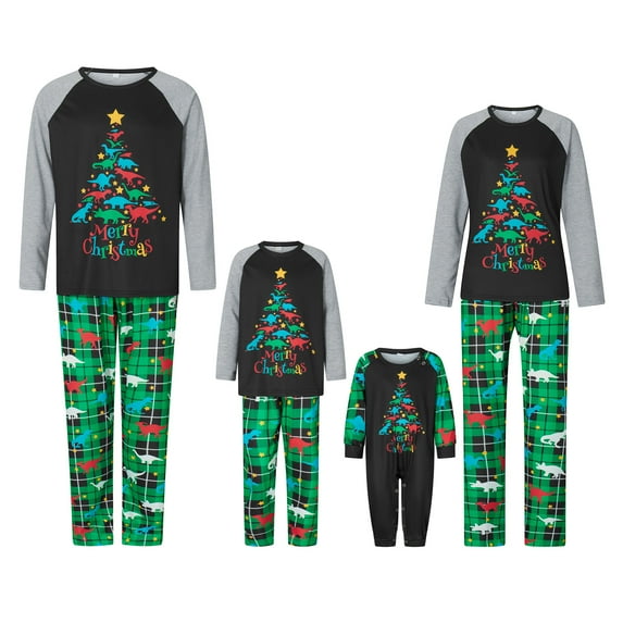 DuAnyozu Family Christmas Elk Pattern Round Neck Long Sleeves Pajamas Trousers