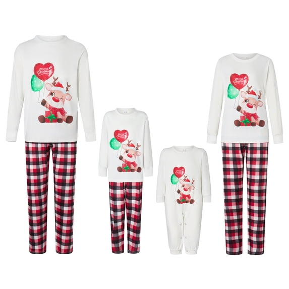 DuAnyozu Family Matching Christmas Pajamas Set, Xmas Tree Letter Print Round Neck Long Sleeve Tops Plaid Long Pants for Parents Kids