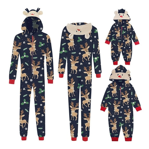 DuAnyozu Matching Family Christmas Pajamas Set Hoodie Pajamas Reindeer Jumpsuit Romper Holiday Pjs One Piece Hooded Sleepwear
