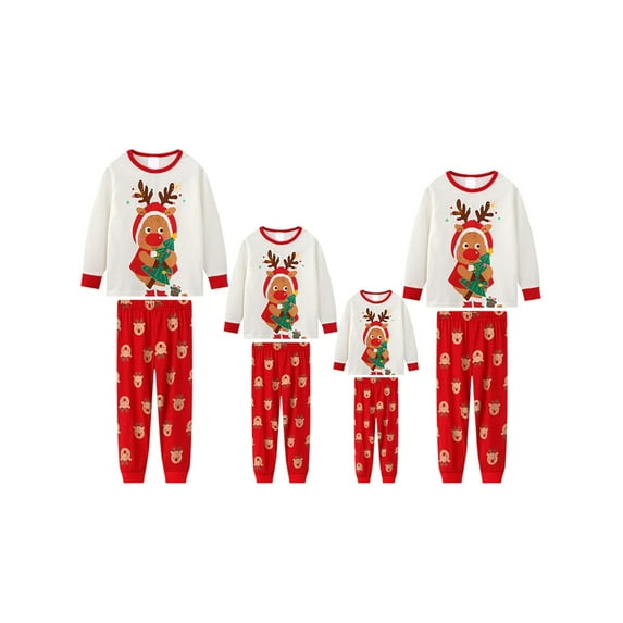 DuAnyozu Matching Family Christmas Pajamas Set, Reindeer Plaid Printed Xmas PJs Loungewear Sleepwear for Women Men Kids