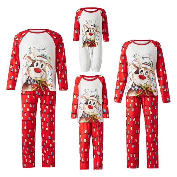 DuAnyozu Matching Family Pajamas Sets Christmas PJ's Letter Print Top and Plaid Pants Jammies Sleepwear