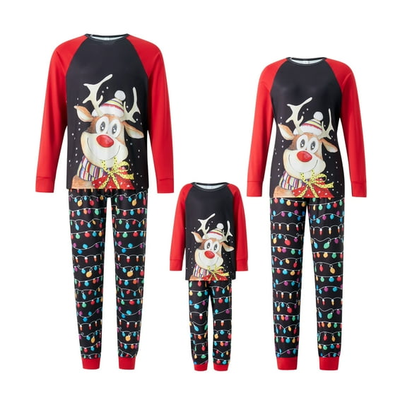 DuAnyozu Matching Family Pajamas Sets Christmas PJ's with Letter and Plaid Printed Long Sleeve Tee and Bottom Loungewear