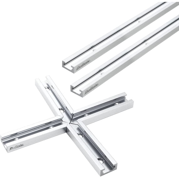 DuBois 51037 24” Universal T-Tracks with Intersection Kit for Woodworking, Aluminum Double Cut Profile and Predrilled Mounting Holes
