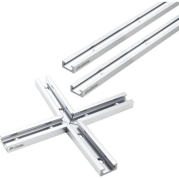 DuBois 51037 24” Universal T-Tracks with Intersection Kit for Woodworking, Aluminum Double Cut Profile and Predrilled Mounting Holes