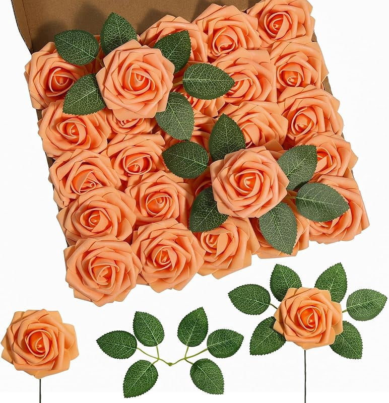 DuHouse 25Pcs Artificial Roses Flowers Fake Roses with Stems Real Touch ...