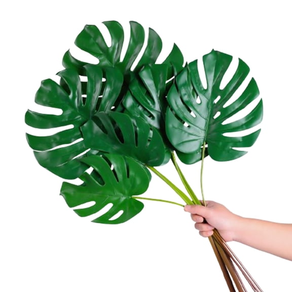 DuHouse 6Pcs Faux Monstera Leaves Artificial Greenery with Long Stems Large Fake Tropical Palm Leaves for Home Wedding Birthday Theme Party Decorations A101