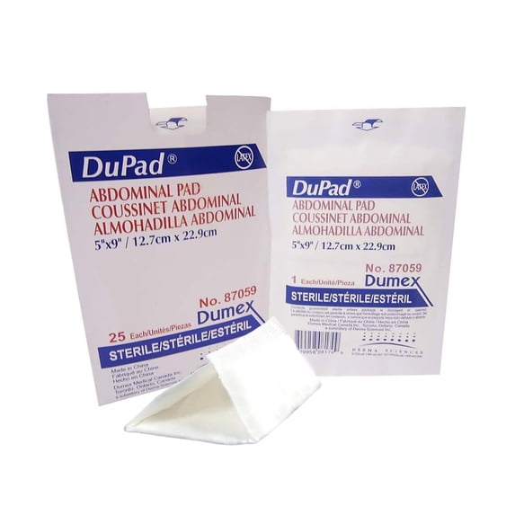 DuPad White Abdominal Pad Sterile 5 X 9 Inch 87059, 25 ct