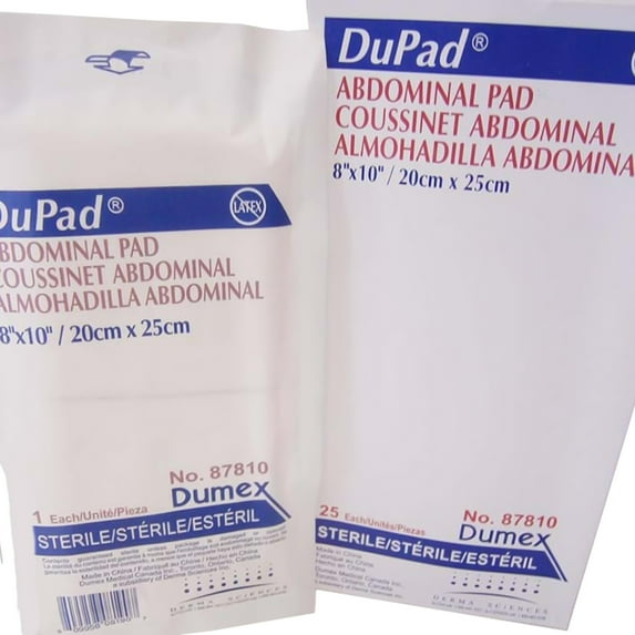DuPad White Abdominal Pad Sterile 8 X 10 Inch 87810, 200 ct