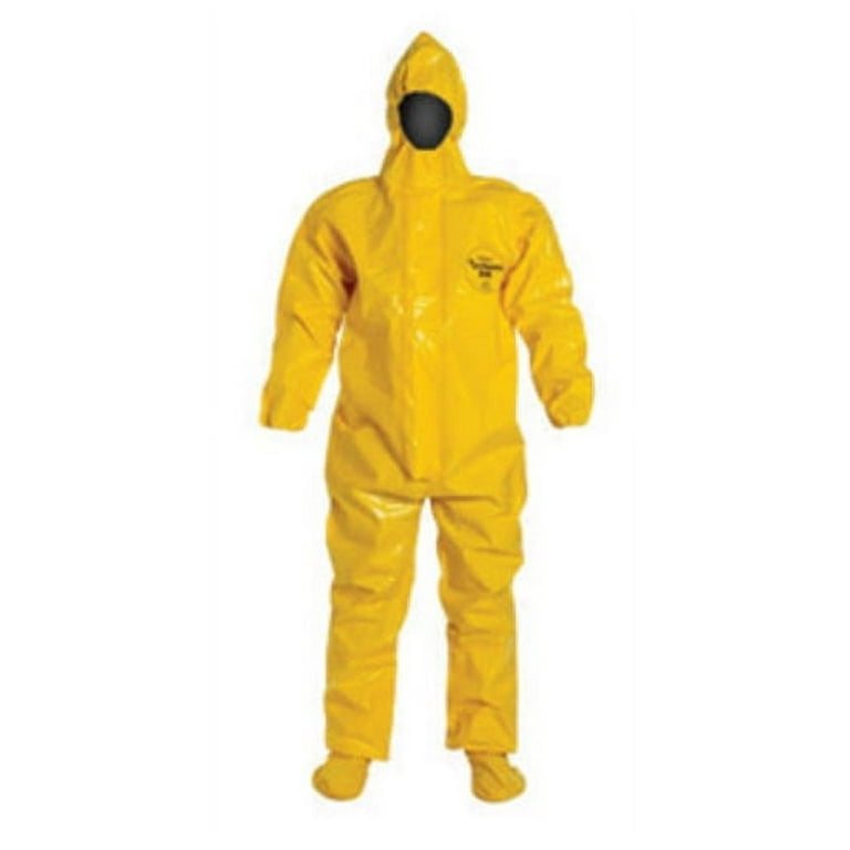 DuPont 3X Yellow SafeSPEC 2.0 18 mil Tychem BR Protection Coveralls With  Taped Seams, Storm Flap Over Front Zipper Closure, Respirator Fit Hood,  Elastic Wrist, Attached Socks, And 