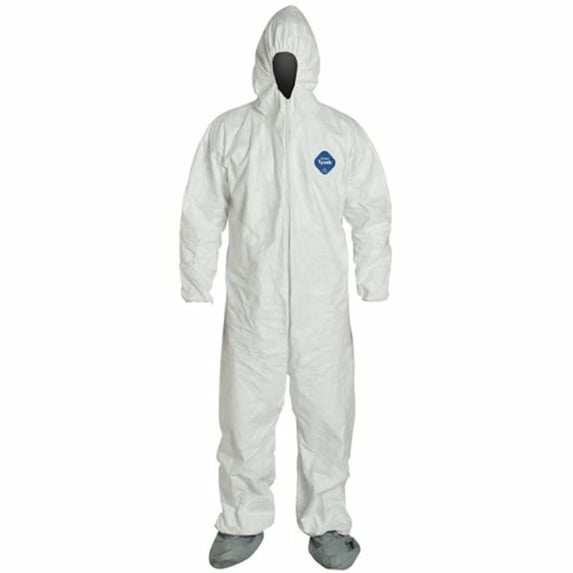 Ty122s DuPont TY122S 2XL Disposable Coverall Suit, Elastic Wrist, Bootie, Hood ...