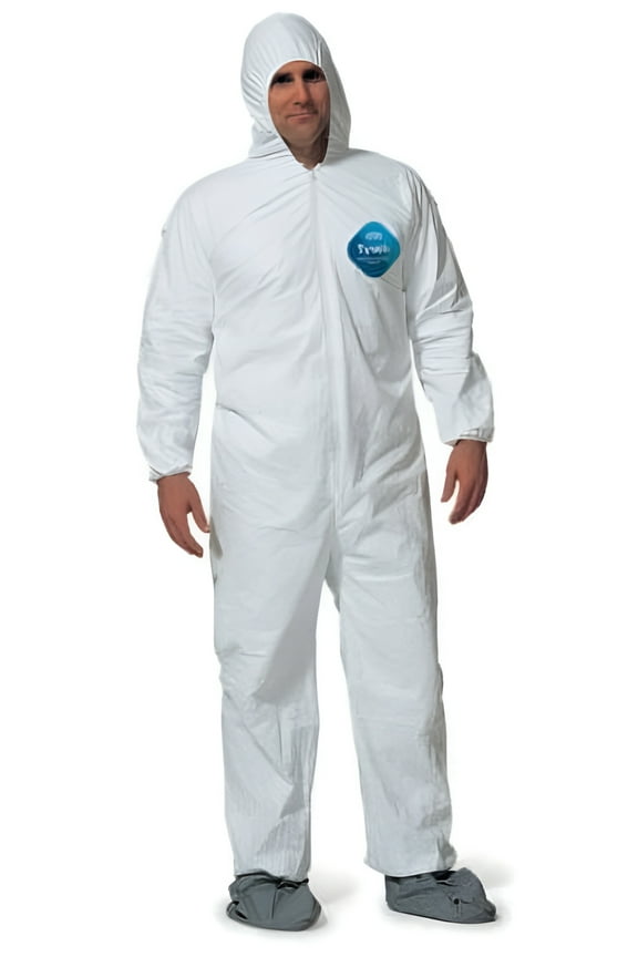 -TY122S Disposable Elastic Bootie and Hood Tyvek Coverall Suit, Large