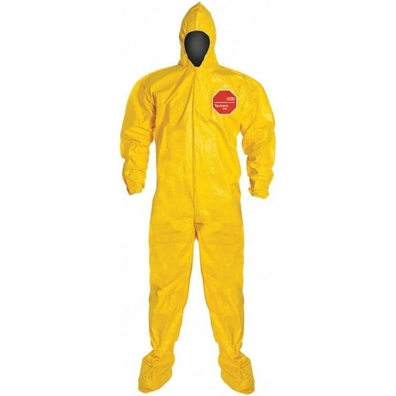 DuPont Tychem QC122S Coveralls, Attached Hood & Boots, Elastic Wrists - 12 PACK