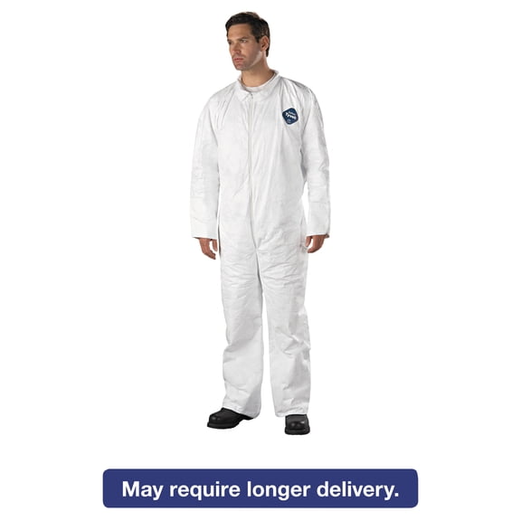 DuPont Tyvek Coveralls, Open Wrist/Ankle, HD Polyethylene, White, 3X-Large, 25/Carton