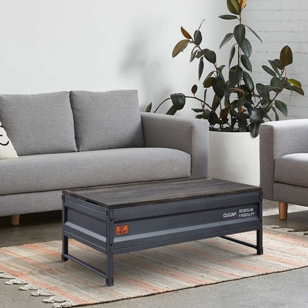 Dua 50 Inch Lift Top Coffee Table, Wood, Metal Frame, Brown, Gray - Saltoro Sherpi