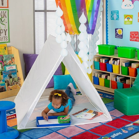 Duable High Quality Teepee Tent Kids Childrens Tent White 115*115*115Cm 3.8*3.8*3.8Ft Childrens Play Polyester Cloth Teepee Fangkenuo