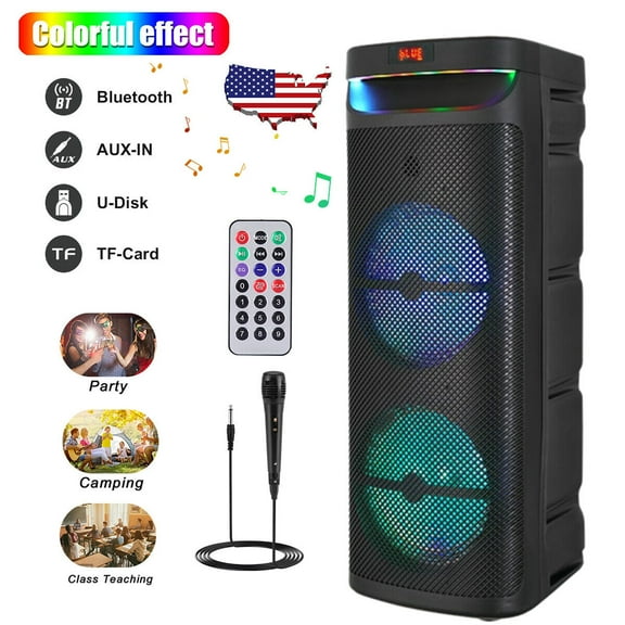 Dual 10" Portable Wireless Bluetooth Party Speaker Heavy Bass Sound System Subwoofer w/ Mic FM