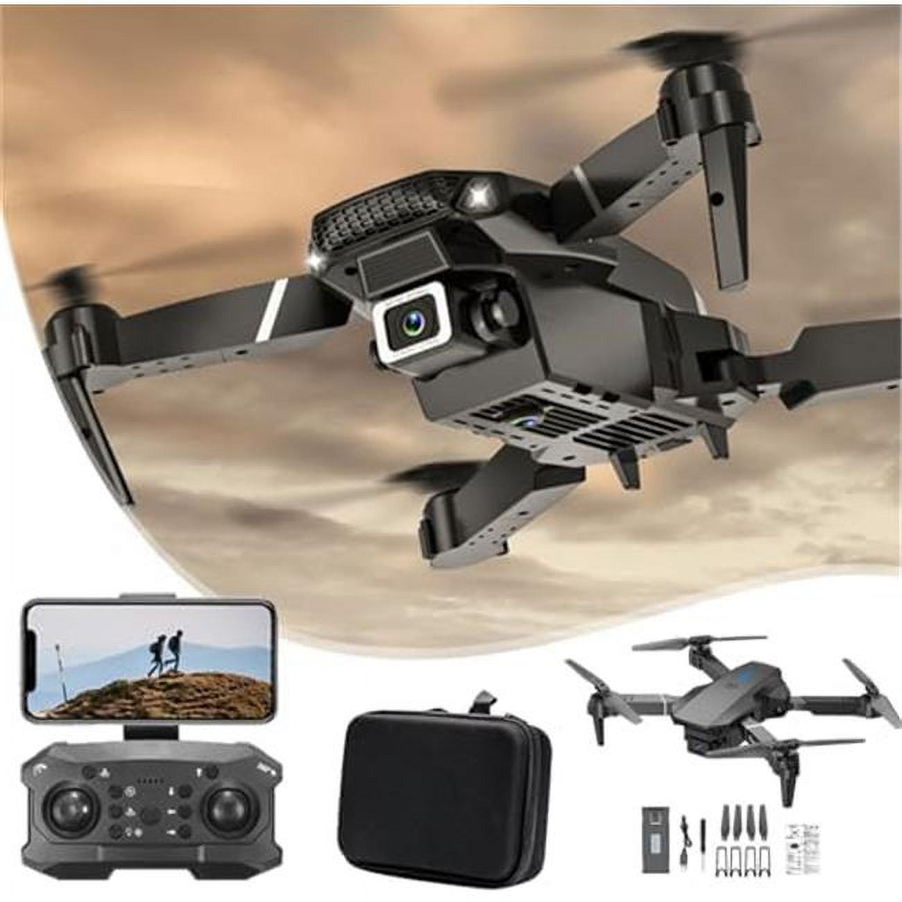 Dual 1080P HD FPV Camera Drone with Remote Control Altitude Hold Headless  Mode, Start Speed Adjustment & Toys Gifts for Unisex, Black
