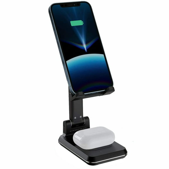 Dual 10W Wireless Charger for iPhone 15/Pro/Max/Plus - Fast Foldable Stand 2-Coils Charging Pad Slim for iPhone 15/Pro/Max/Plus