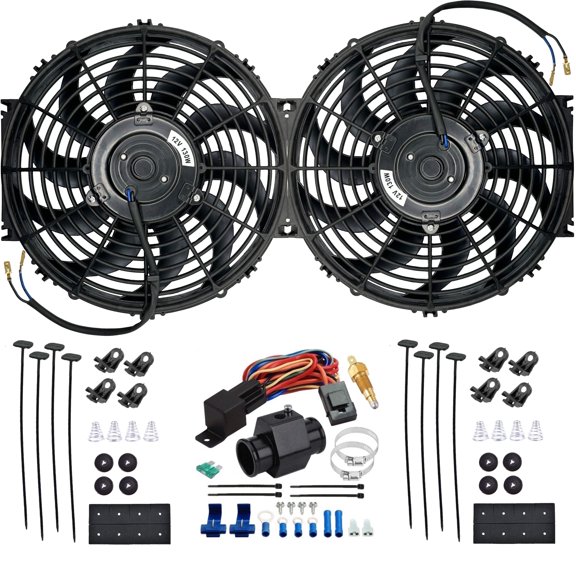 Dual 12-13 Inch 130w Electric Fans Radiator Hose Grounding Switch Wire Kit