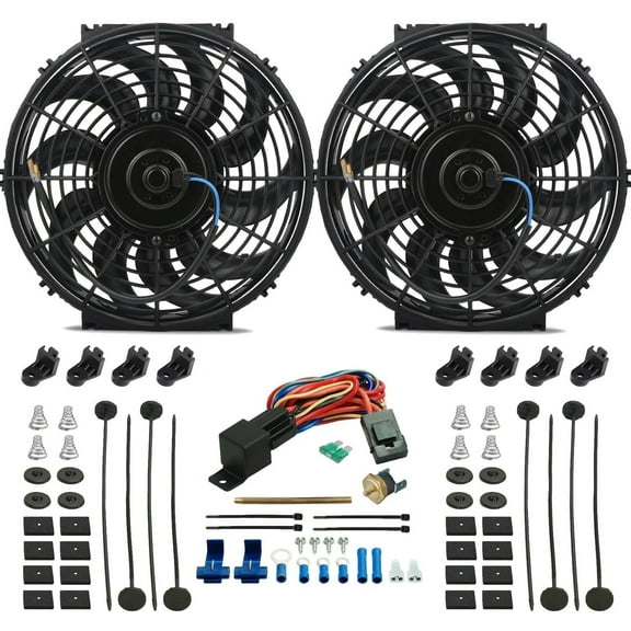 Dual 12-13 Inch 130w Electric Radiator Fans Fin Probe Temperature Switch Kit
