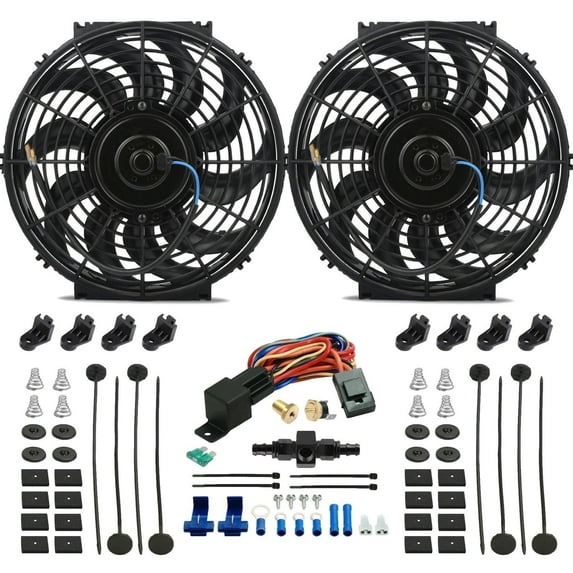 Dual 12-13 Inch 130w Electric Radiator Fans In-Hose Thermostat Switch Kit