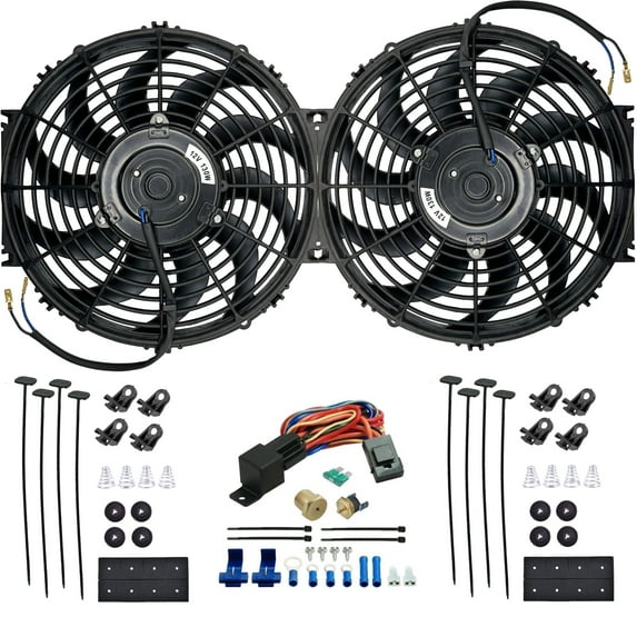Dual 12-13 Inch 130w Electric Radiator Fans Thermostat Switch Wiring Kit