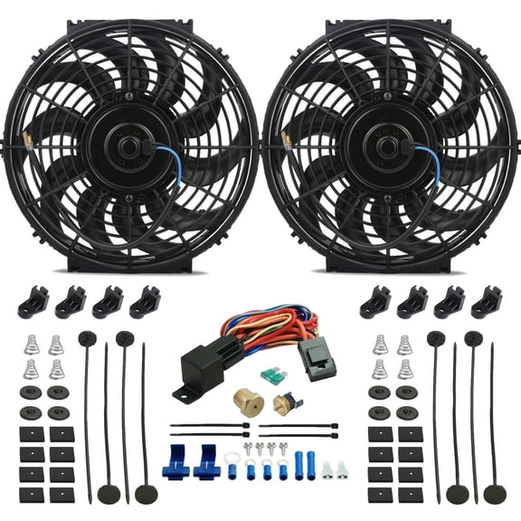 Dual 12-13 Inch 90w Electric Engine Cooling Fan Thermostat Temp Switch Kit