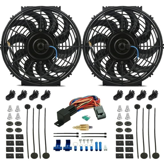 Dual 12-13 Inch 90w Reversible Electric Radiator Fan Temperature Switch Kit