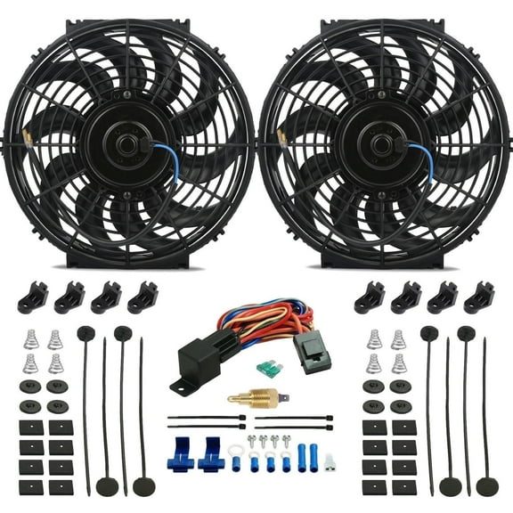 Dual 12-13 Inch 90w Reversible Electric Radiator Fan Temperature Switch Kit