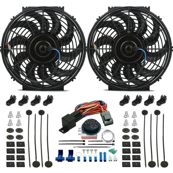 Dual 12-13 Inch Electric Cooling Fans Adjustable Thermostat Temp Controller