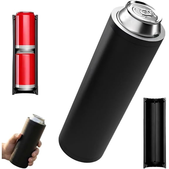 Dual 12oz Can Insulated Holder, Portable Double Stack Soda Beer Cooler Sleeve with Auto Slide Reload, Removable Screw Lids Lightweight PLA Drink Container for Tailgate Party Travel