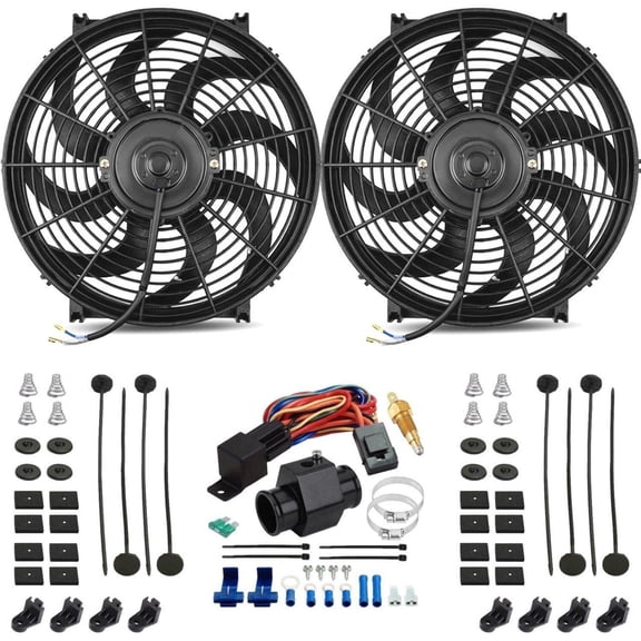 Dual 14-15 Inch Electric Cooling Fans Radiator In-Line Grounding Temp Switch