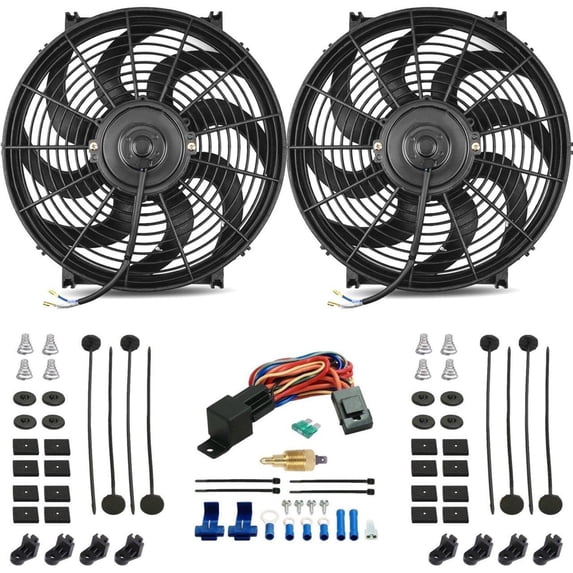 Dual 14-15 Inch Electric Radiator Fans Thread-In Thermostat Switch Wire Kit