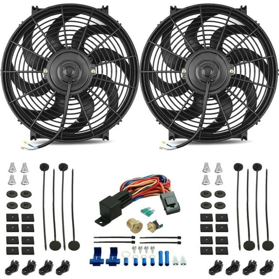 Dual 14-15 Inch Electric Radiator Fans Thread-In Thermostat Switch Wire Kit