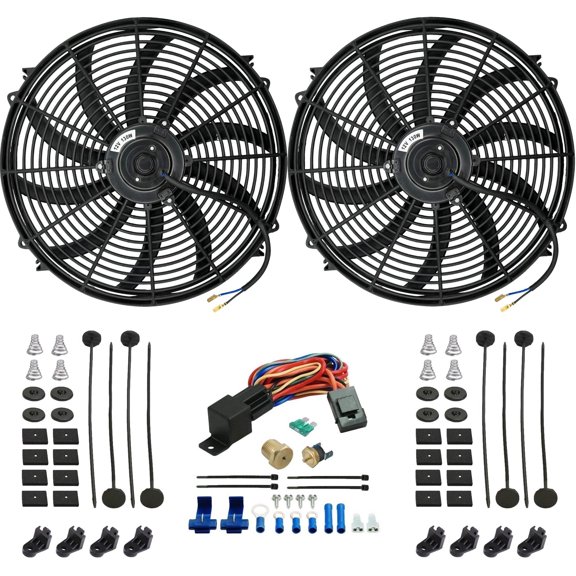 Dual 16-17 Inch 130w Electric Cooling Fans Temperature Switch Wiring Kit