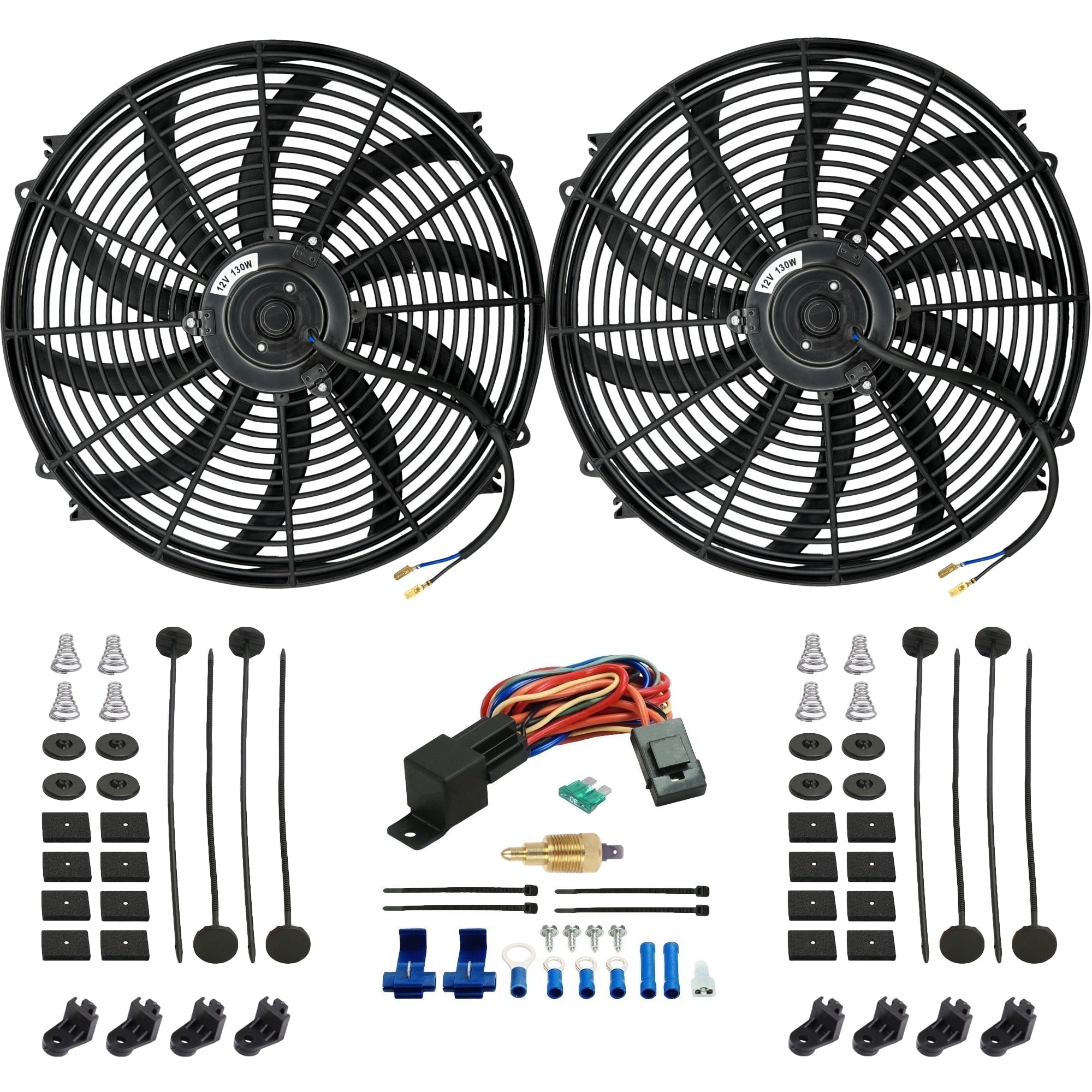 Dual 1617 Inch 130w Electric Radiator Fans Grounding Thermostat Switch