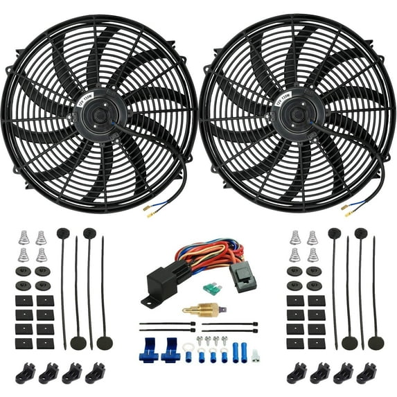 Dual 16-17 Inch 130w Electric Radiator Fans Grounding Thermostat Switch Kit
