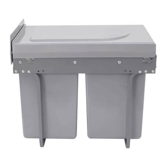Dual 20L Slide-Out Trash Can Set - Under Sink Mount with Silent Rails for Waste Sorting, Grey