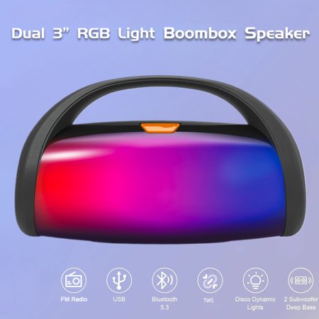 Dual 3-Inch Bluetooth Boombox Speaker 2500W with RGB Light True Wireless Stereo
